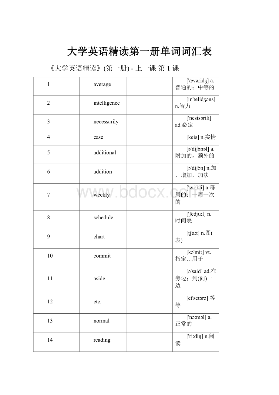 大学英语精读第一册单词词汇表.docx