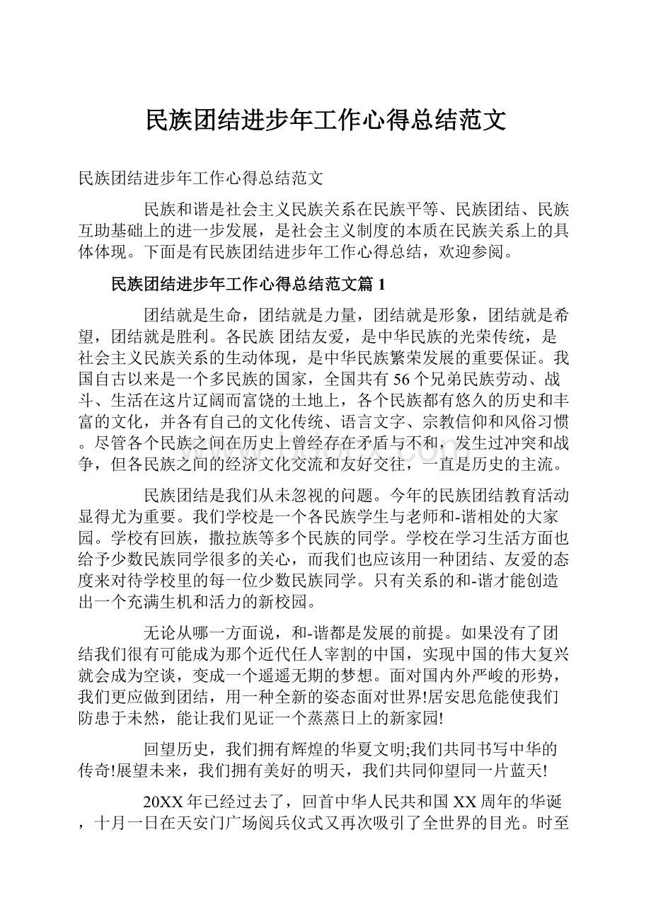 民族团结进步年工作心得总结范文.docx_第1页