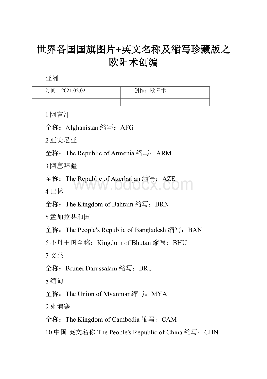 世界各国国旗图片+英文名称及缩写珍藏版之欧阳术创编.docx