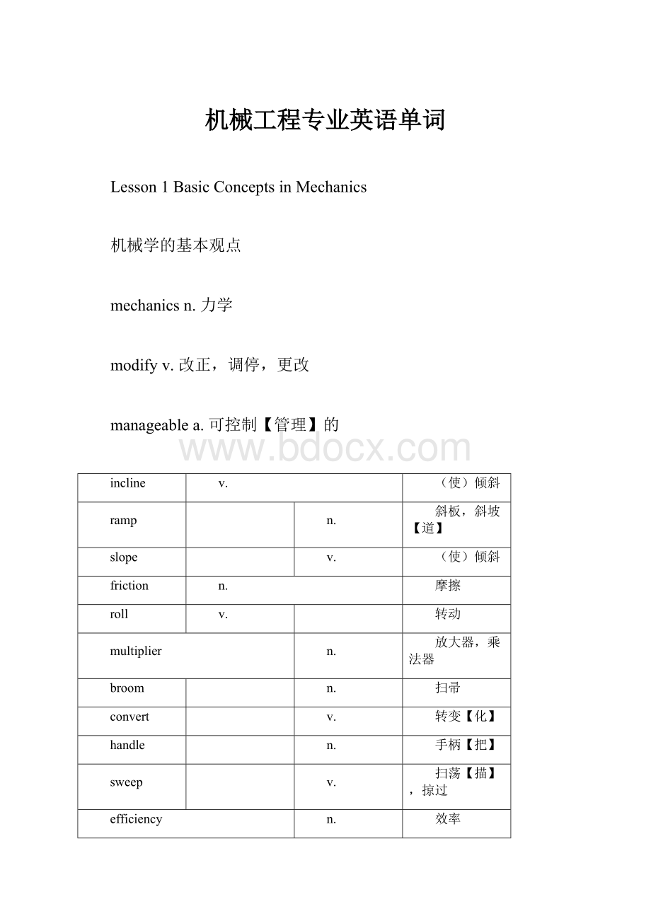 机械工程专业英语单词.docx