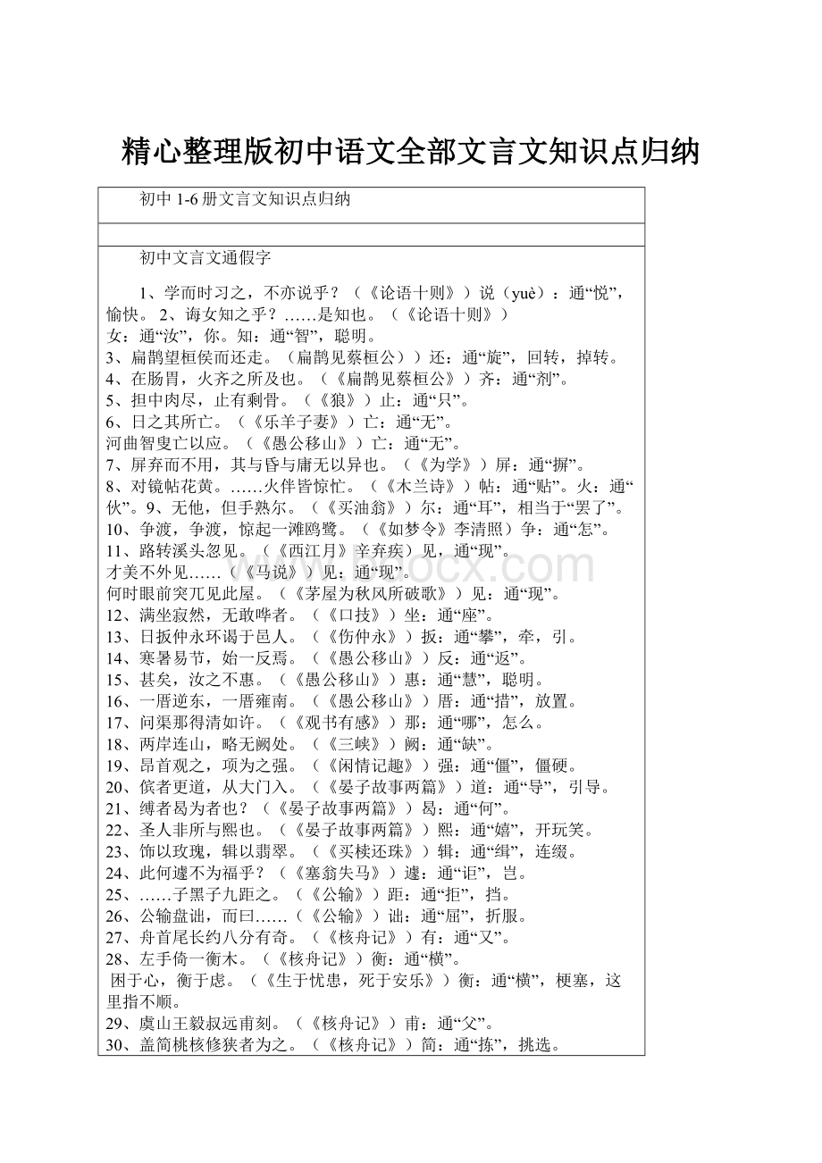 精心整理版初中语文全部文言文知识点归纳.docx