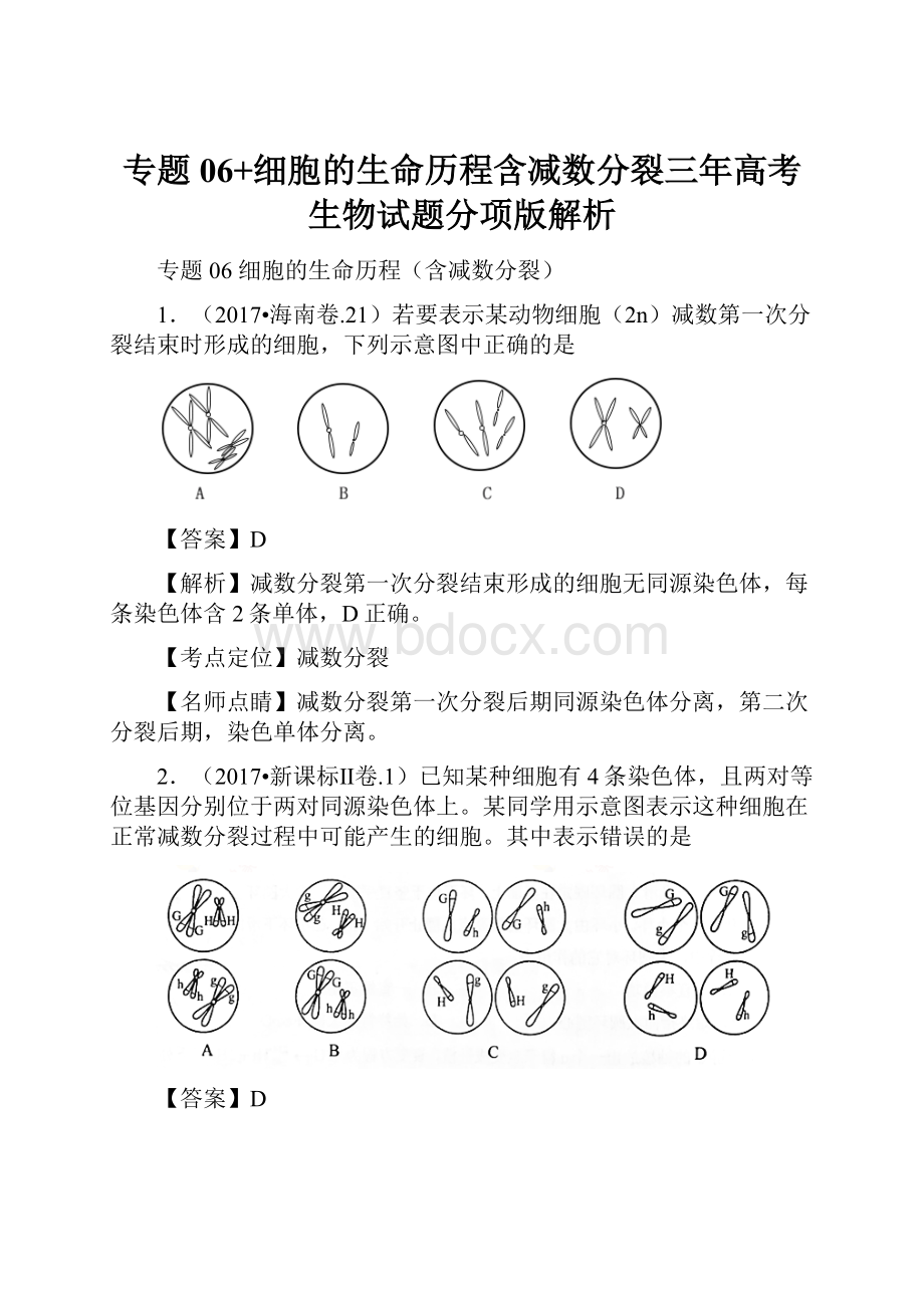 专题06+细胞的生命历程含减数分裂三年高考生物试题分项版解析.docx