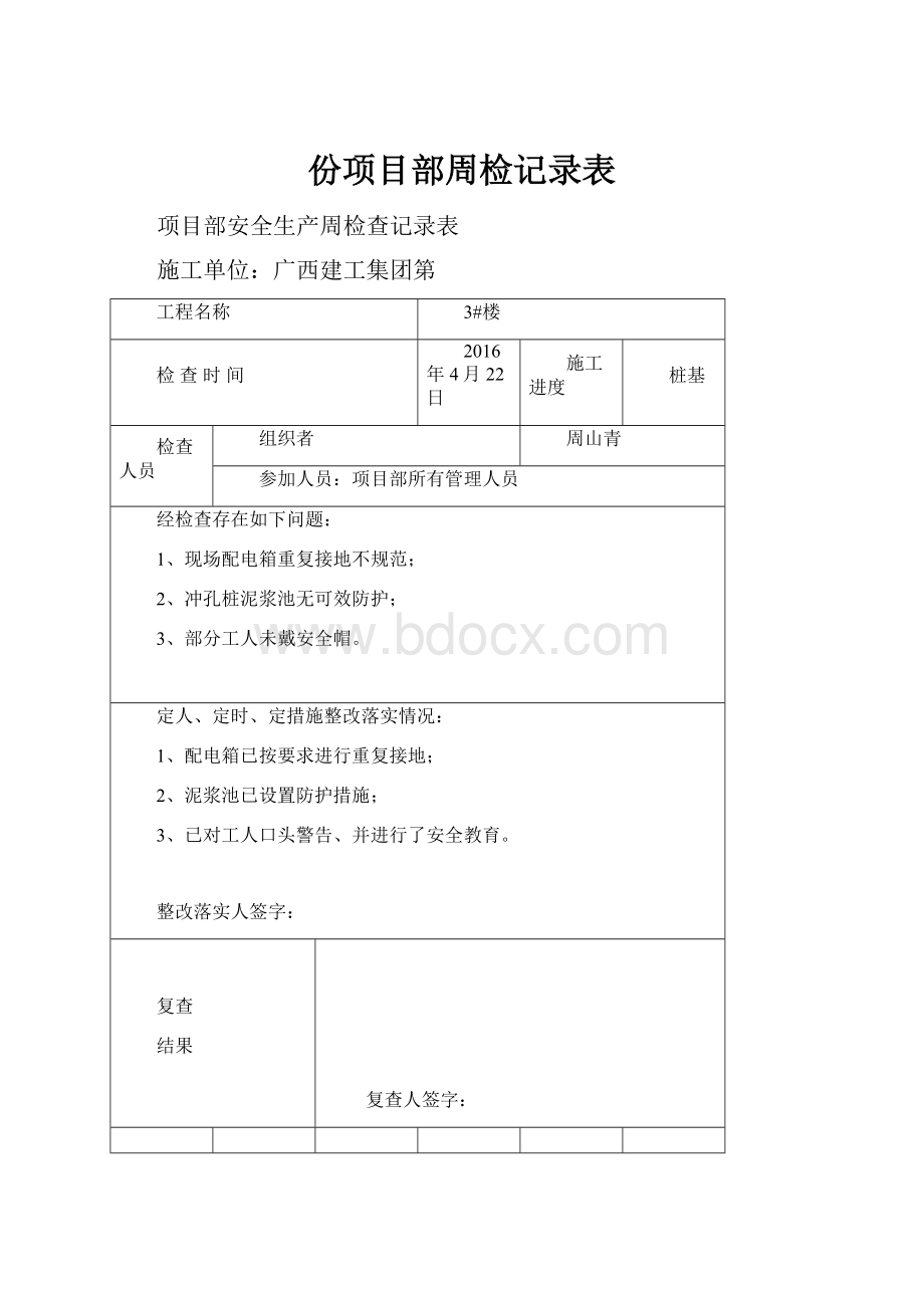 份项目部周检记录表.docx_第1页