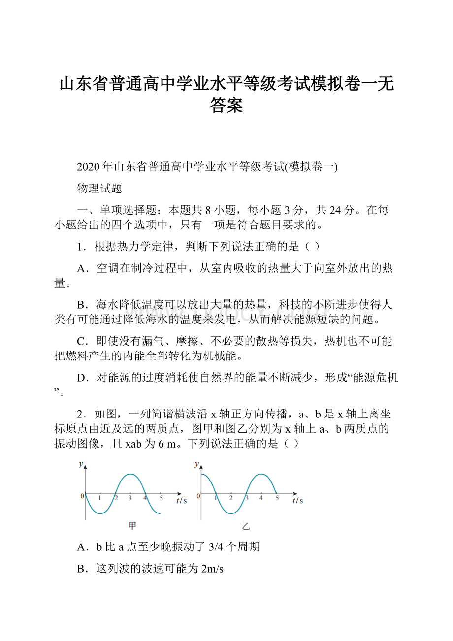 山东省普通高中学业水平等级考试模拟卷一无答案.docx