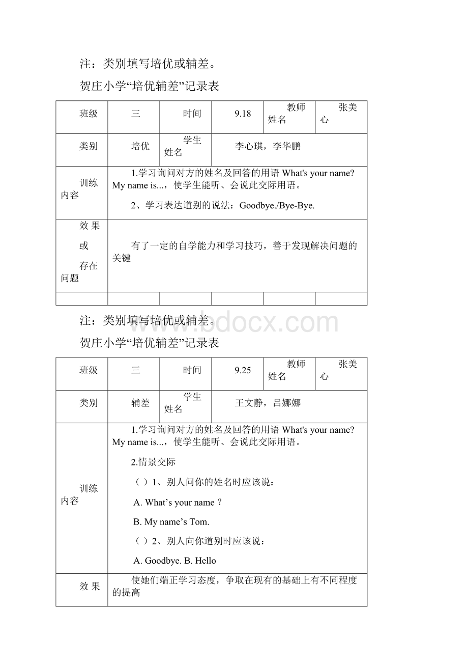 小学英语培优辅差记录表.docx_第2页