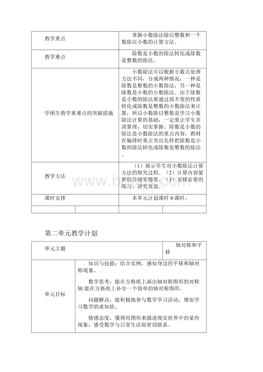 五年级数学上册全册单元计划.docx_第2页