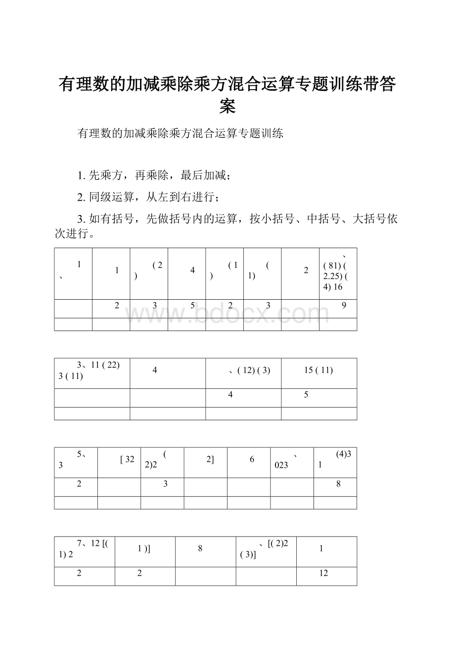 有理数的加减乘除乘方混合运算专题训练带答案.docx