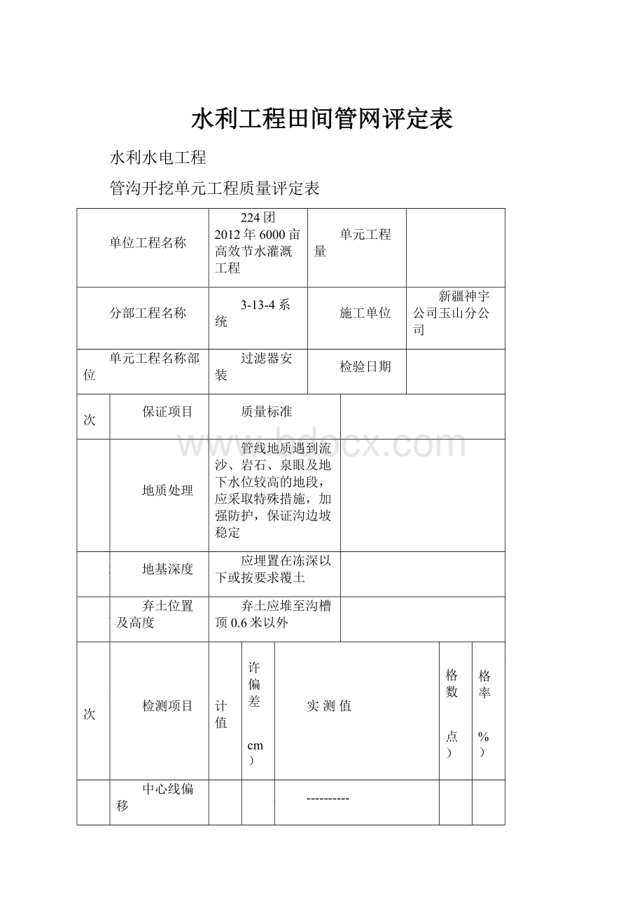 水利工程田间管网评定表.docx