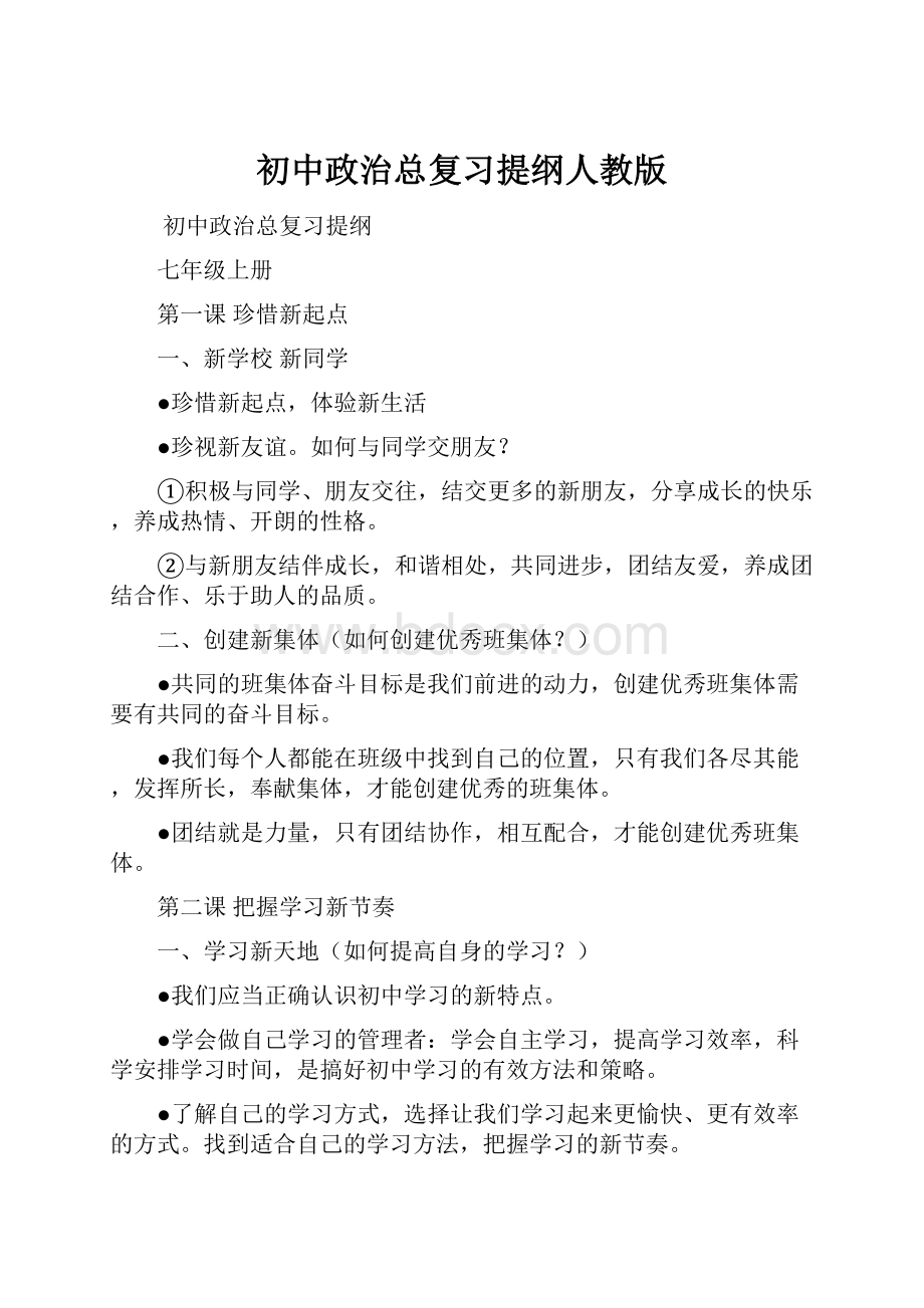 初中政治总复习提纲人教版.docx