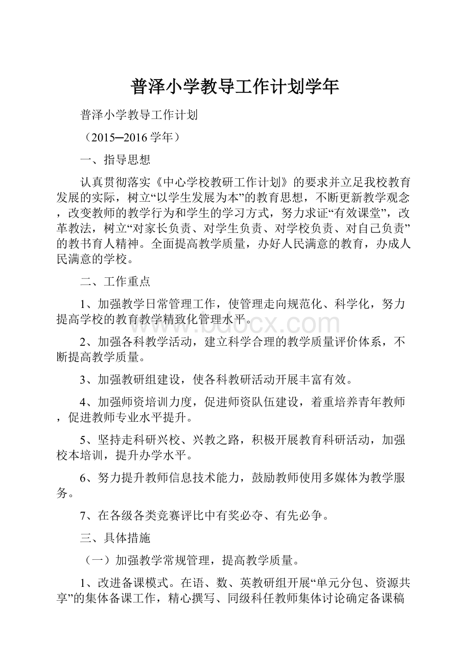 普泽小学教导工作计划学年.docx