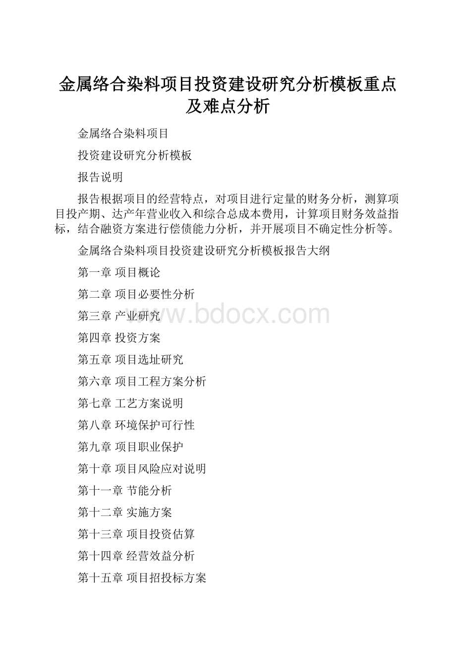 金属络合染料项目投资建设研究分析模板重点及难点分析.docx