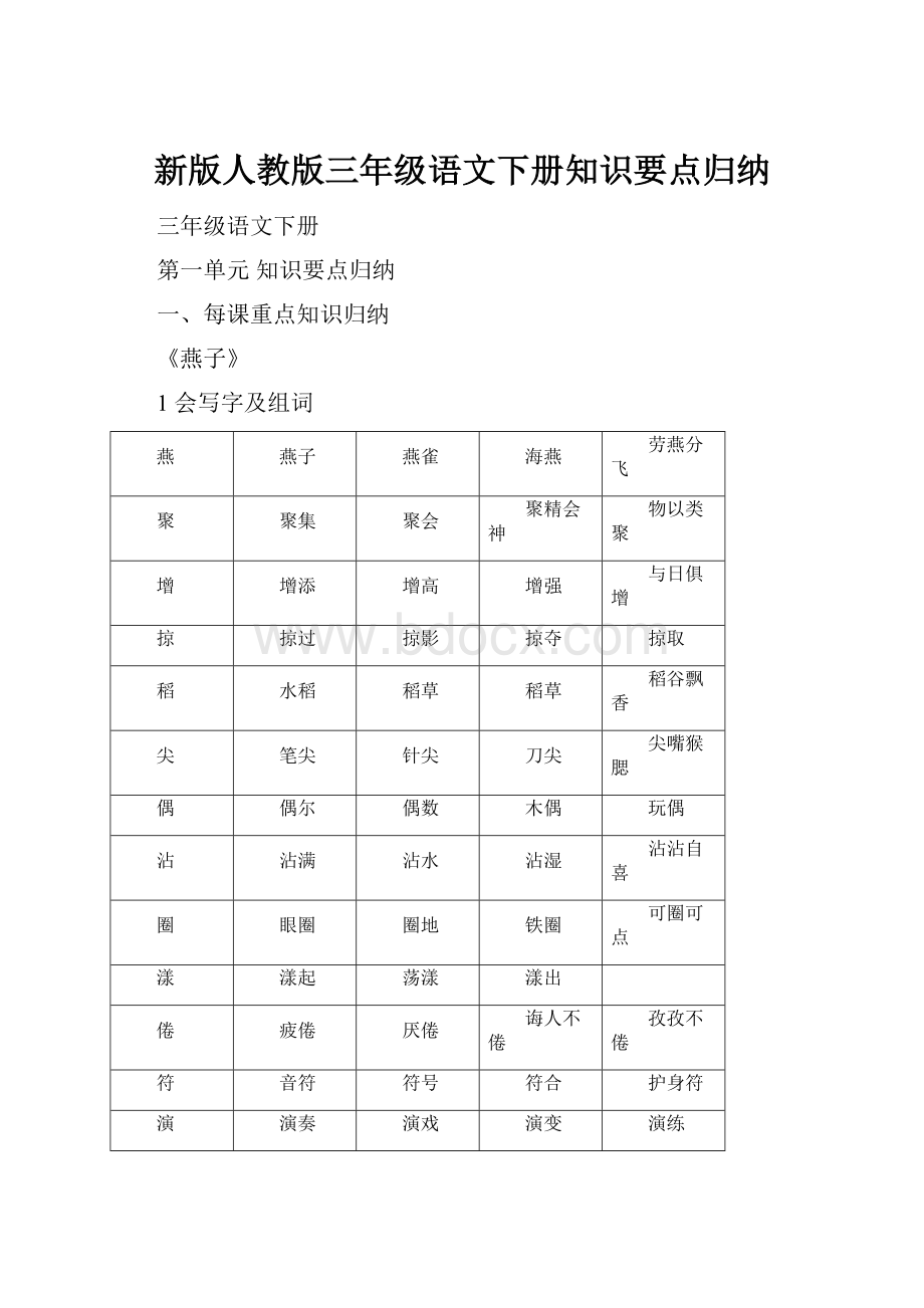 新版人教版三年级语文下册知识要点归纳.docx