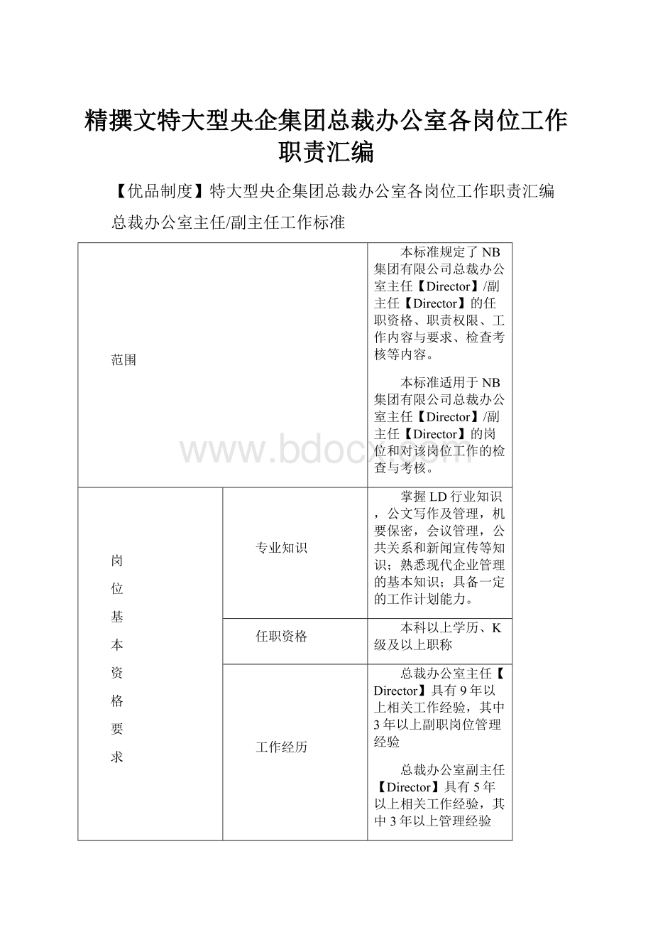 精撰文特大型央企集团总裁办公室各岗位工作职责汇编.docx