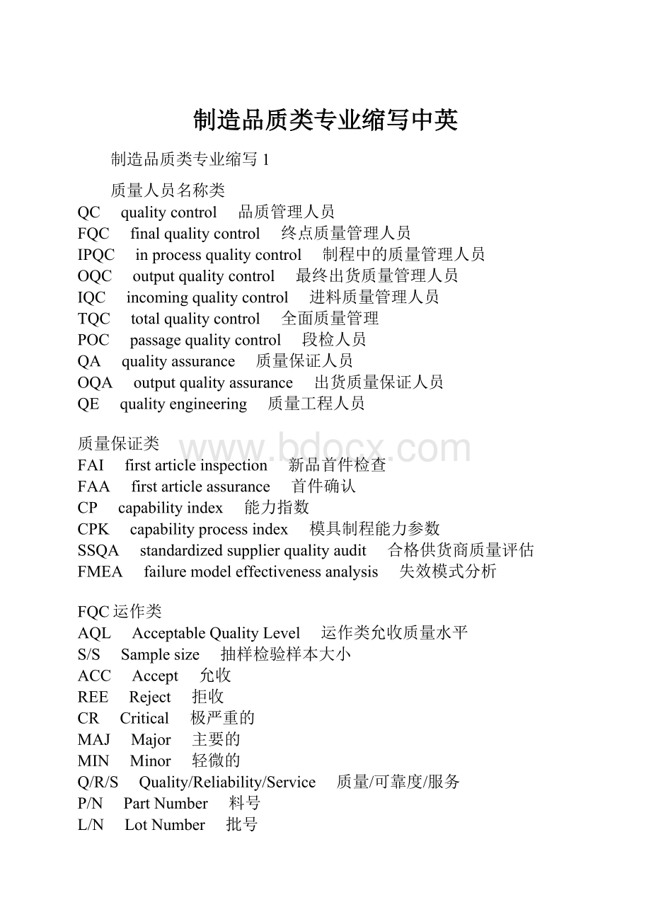 制造品质类专业缩写中英.docx_第1页