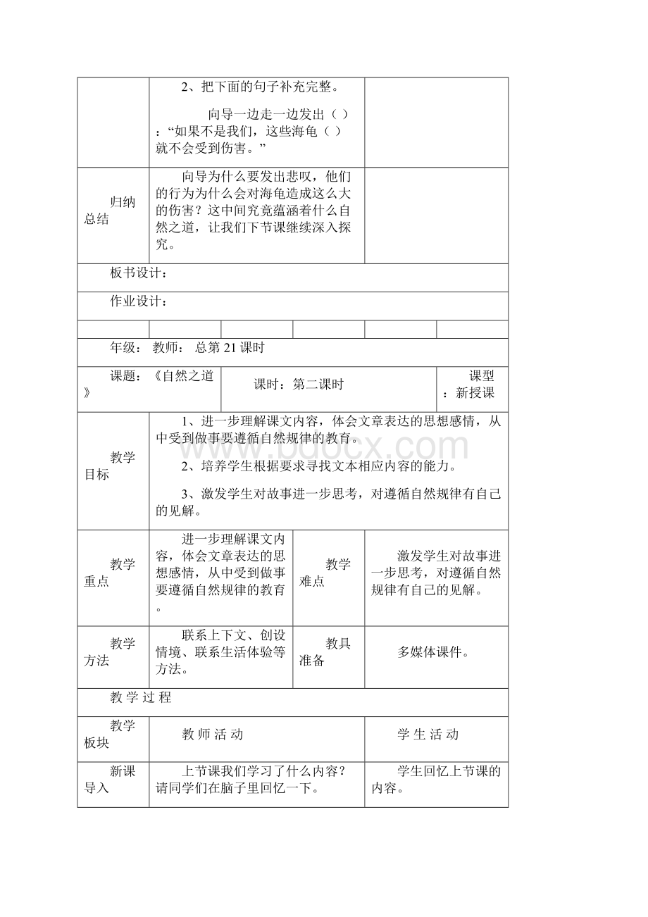 强烈推荐人教版小学四年级语文下册表格式教案.docx_第3页