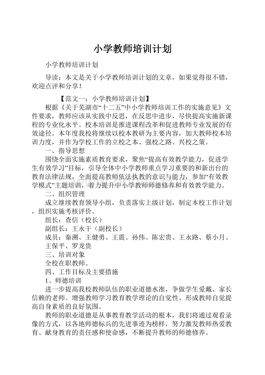 小学教师培训计划.docx