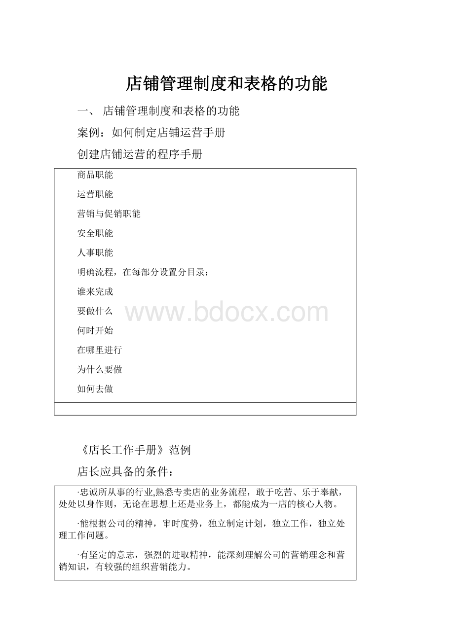 店铺管理制度和表格的功能.docx