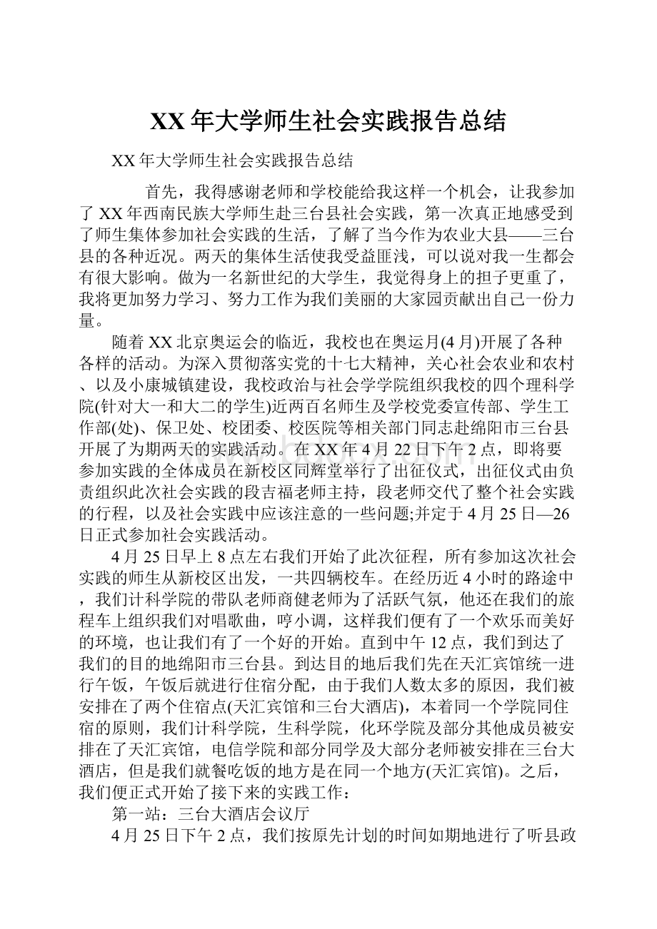 XX年大学师生社会实践报告总结.docx_第1页