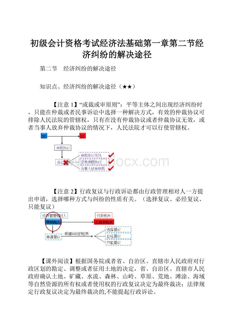 初级会计资格考试经济法基础第一章第二节经济纠纷的解决途径.docx_第1页