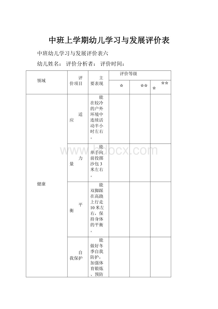 中班上学期幼儿学习与发展评价表.docx_第1页