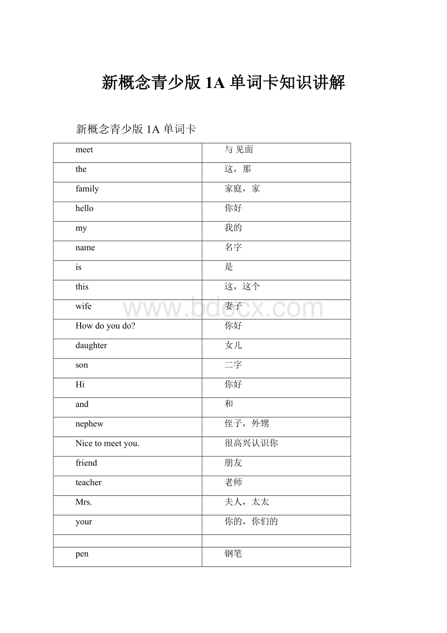 新概念青少版1A 单词卡知识讲解.docx