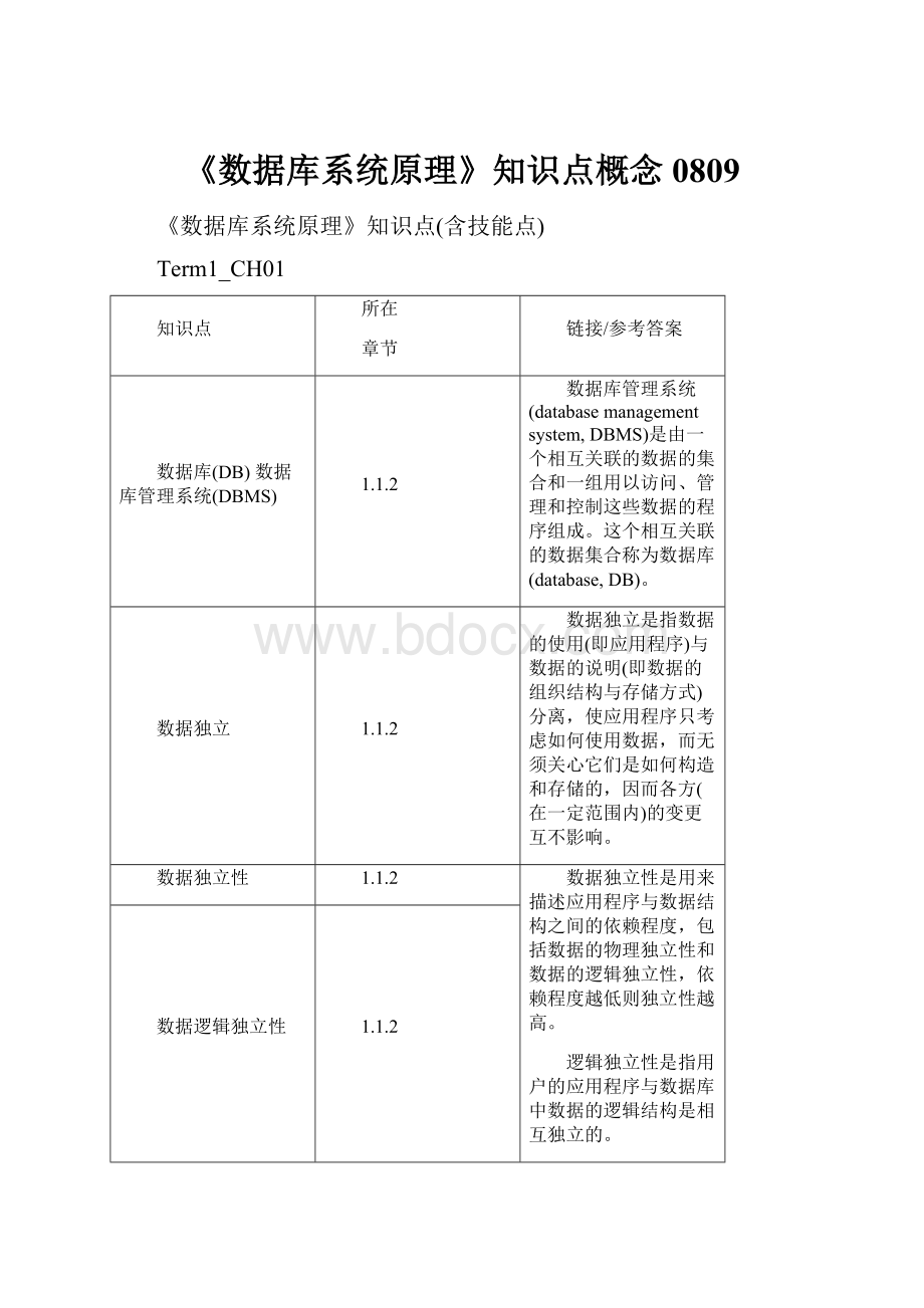 《数据库系统原理》知识点概念0809.docx