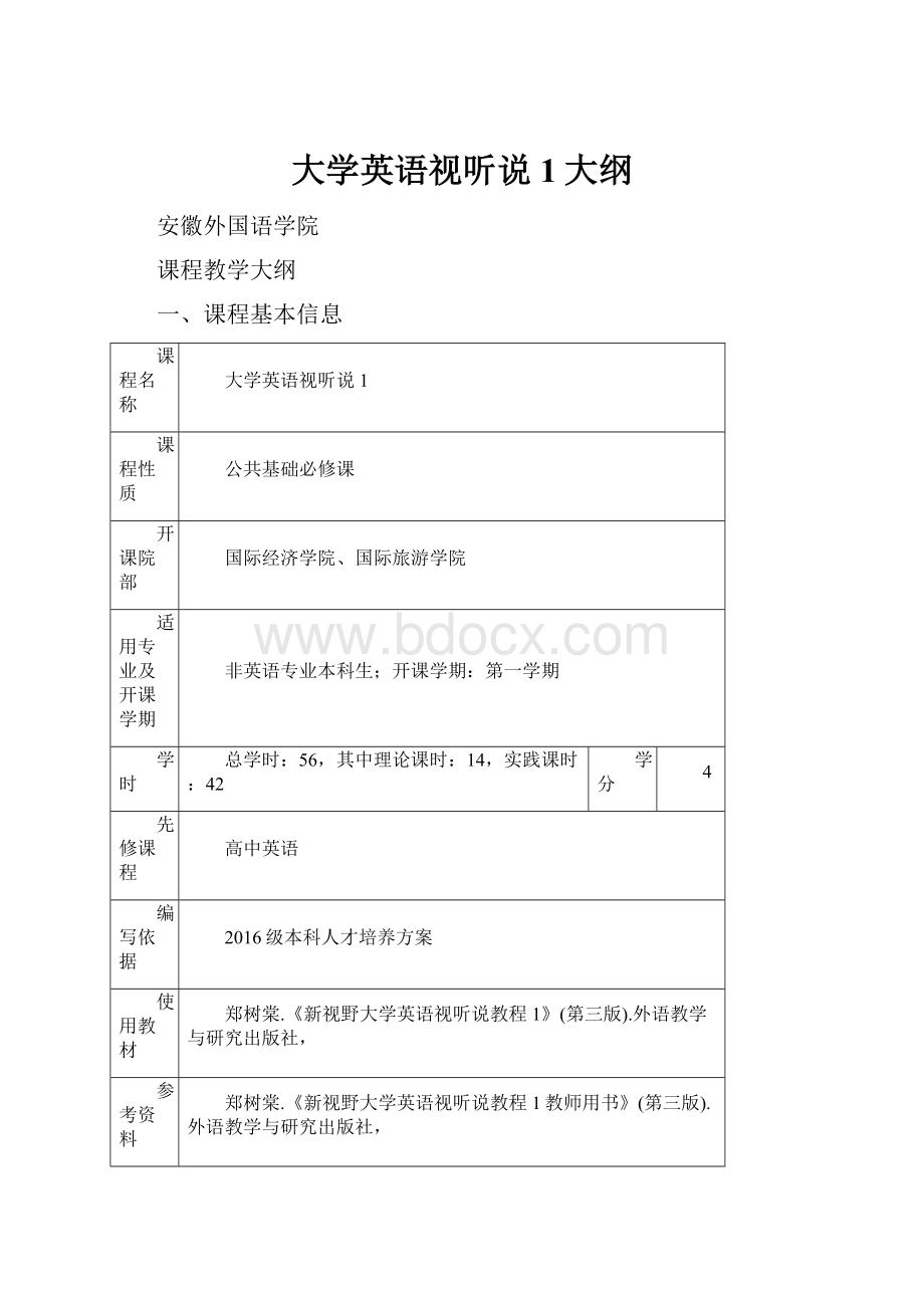 大学英语视听说1大纲.docx_第1页