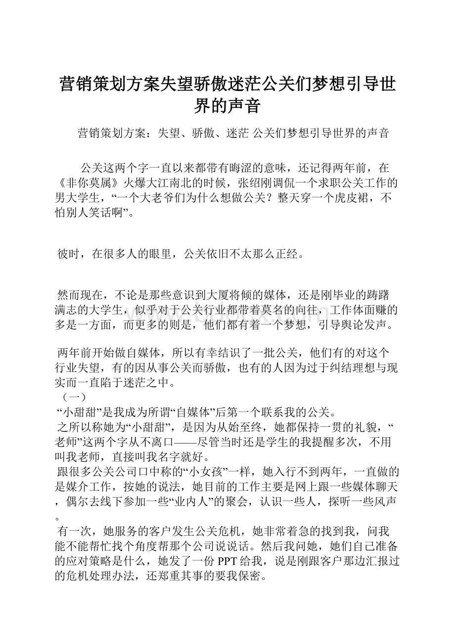 营销策划方案失望骄傲迷茫公关们梦想引导世界的声音.docx_第1页