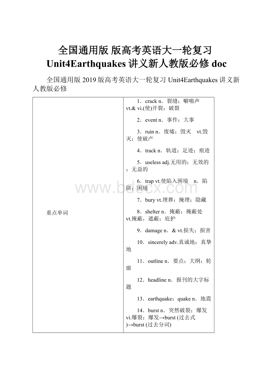 全国通用版 版高考英语大一轮复习Unit4Earthquakes讲义新人教版必修doc.docx