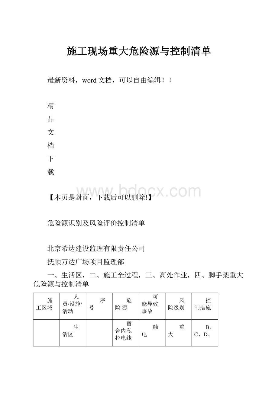 施工现场重大危险源与控制清单.docx