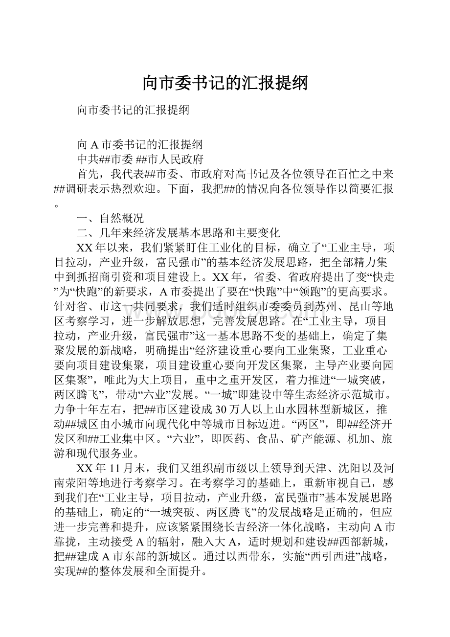 向市委书记的汇报提纲.docx