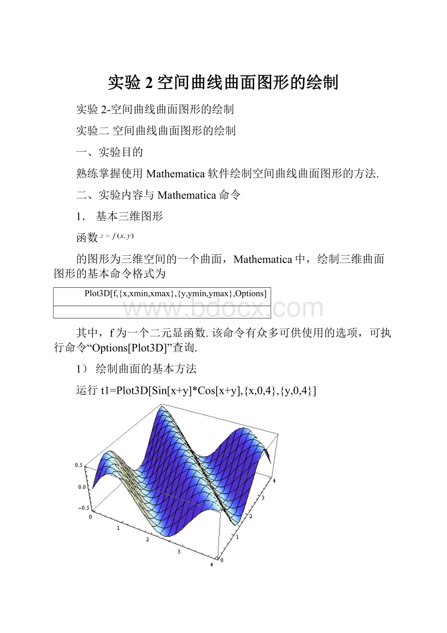 实验2空间曲线曲面图形的绘制.docx