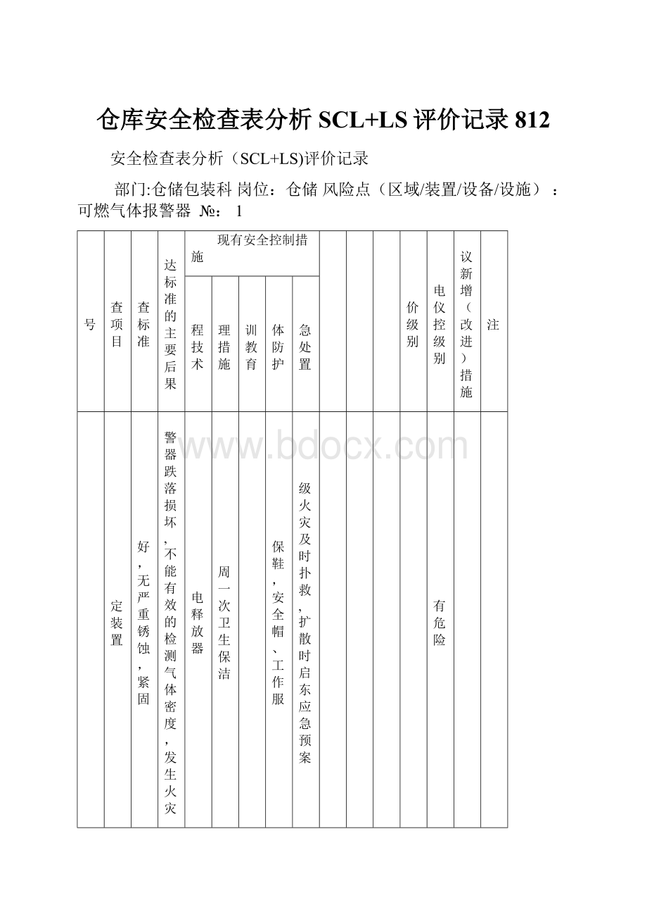 仓库安全检查表分析SCL+LS评价记录812.docx_第1页