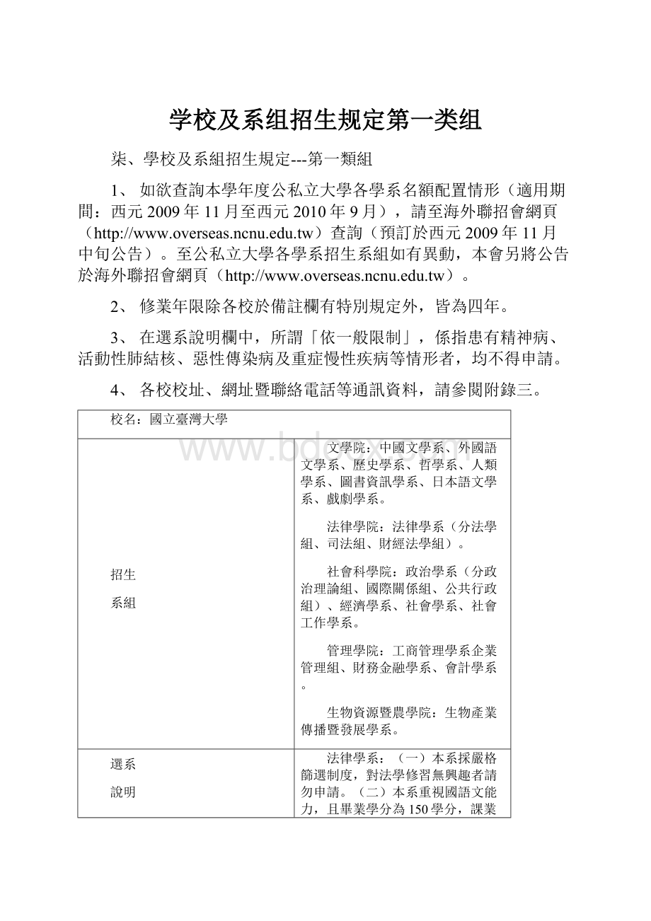 学校及系组招生规定第一类组.docx_第1页