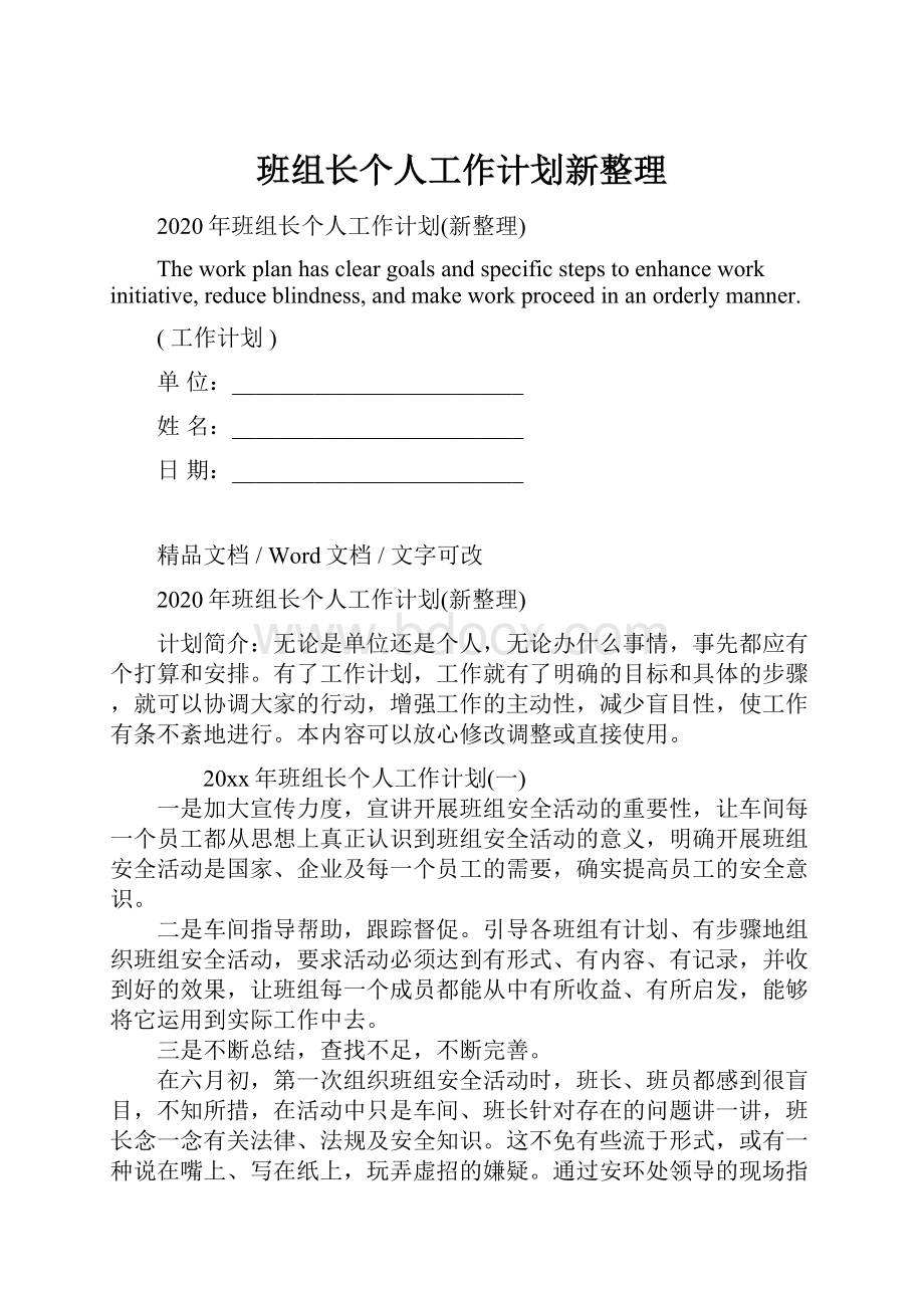 班组长个人工作计划新整理.docx_第1页