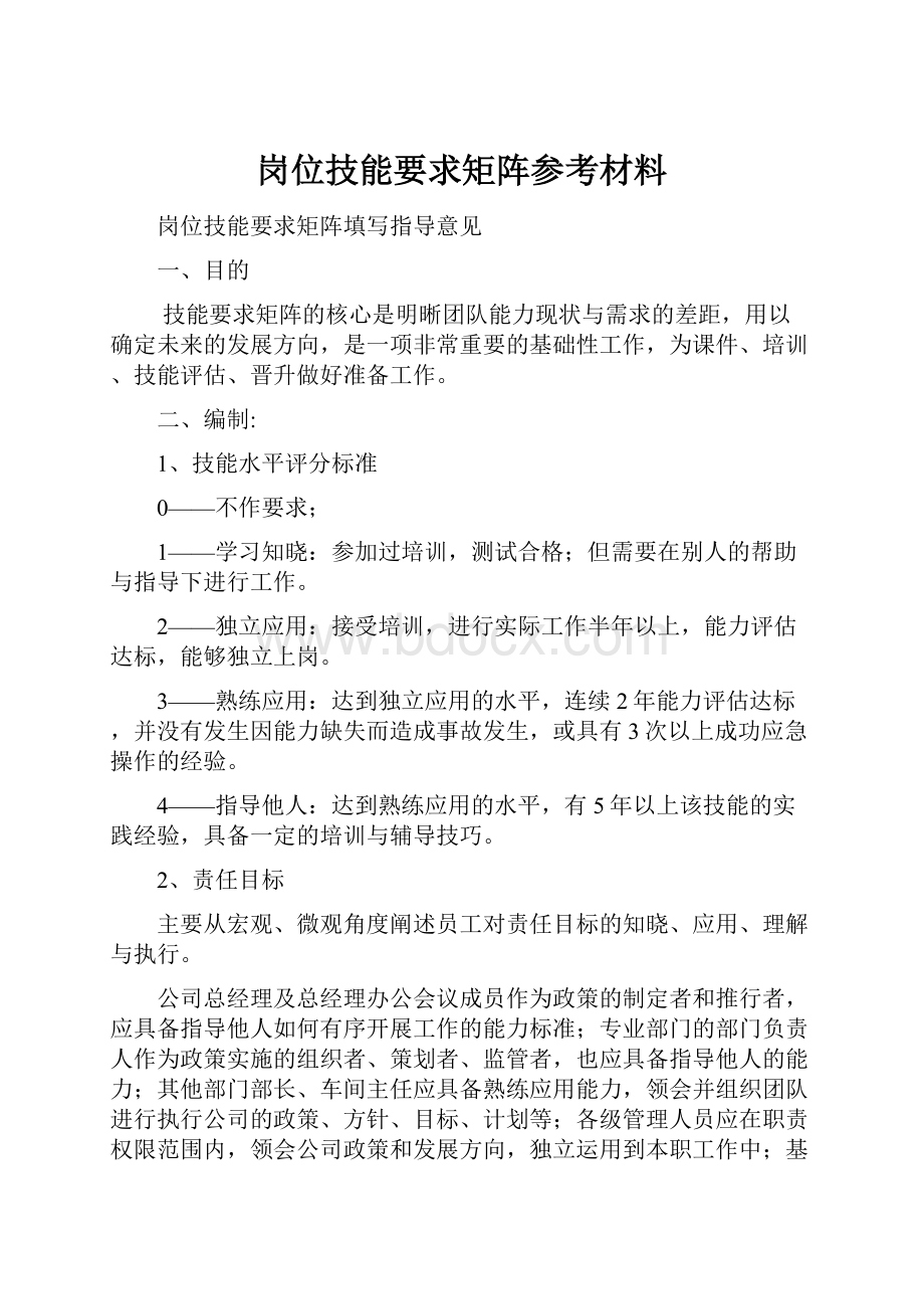 岗位技能要求矩阵参考材料.docx_第1页