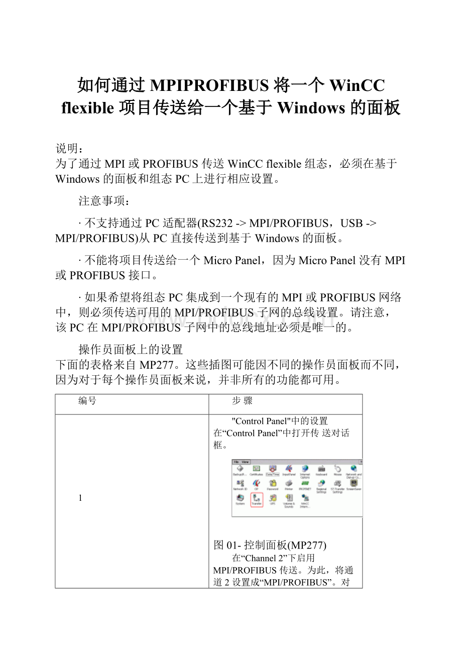 如何通过 MPIPROFIBUS 将一个 WinCC flexible 项目传送给一个基于 Windows 的面板.docx_第1页