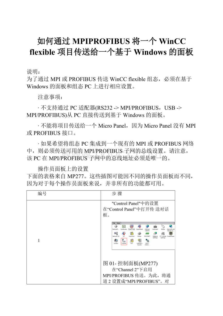 如何通过 MPIPROFIBUS 将一个 WinCC flexible 项目传送给一个基于 Windows 的面板.docx