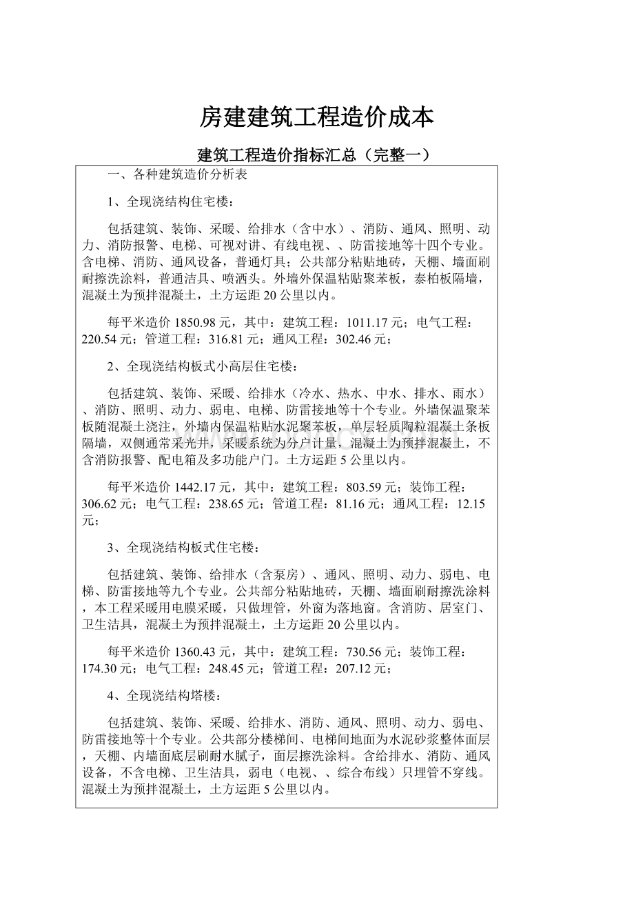 房建建筑工程造价成本.docx_第1页