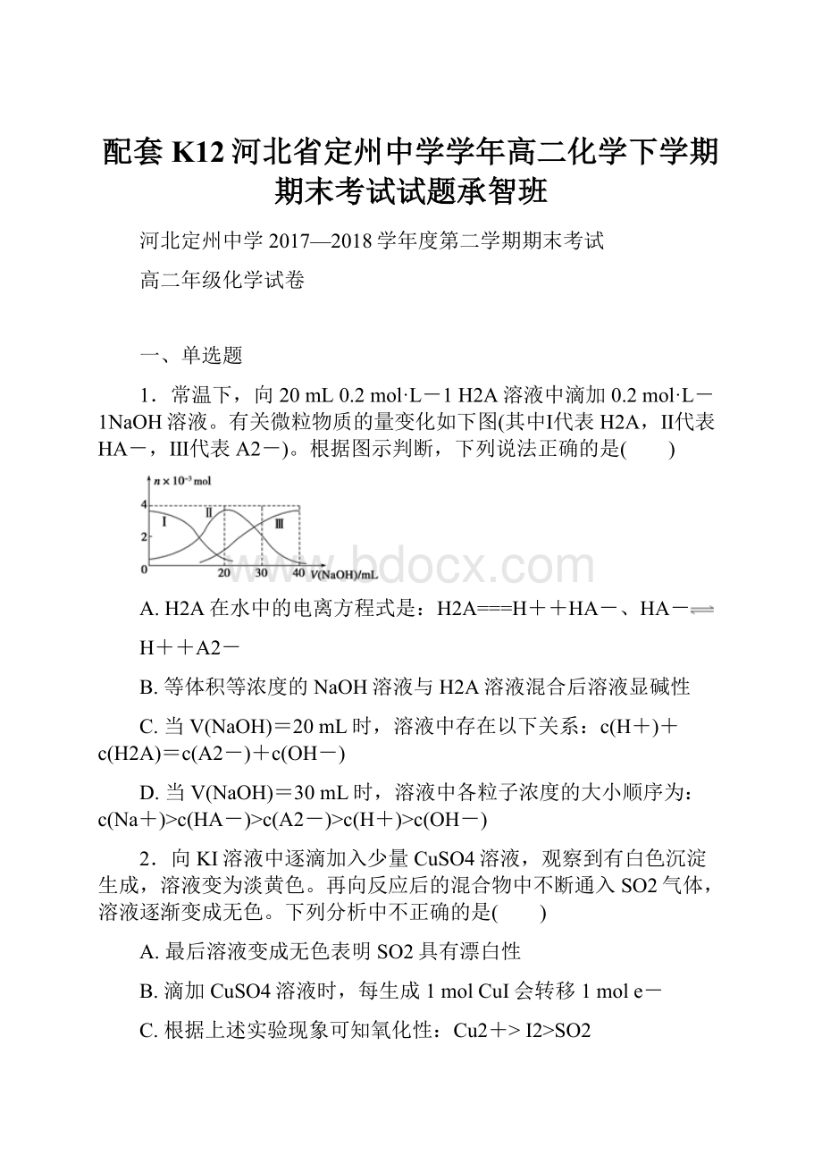 配套K12河北省定州中学学年高二化学下学期期末考试试题承智班.docx_第1页