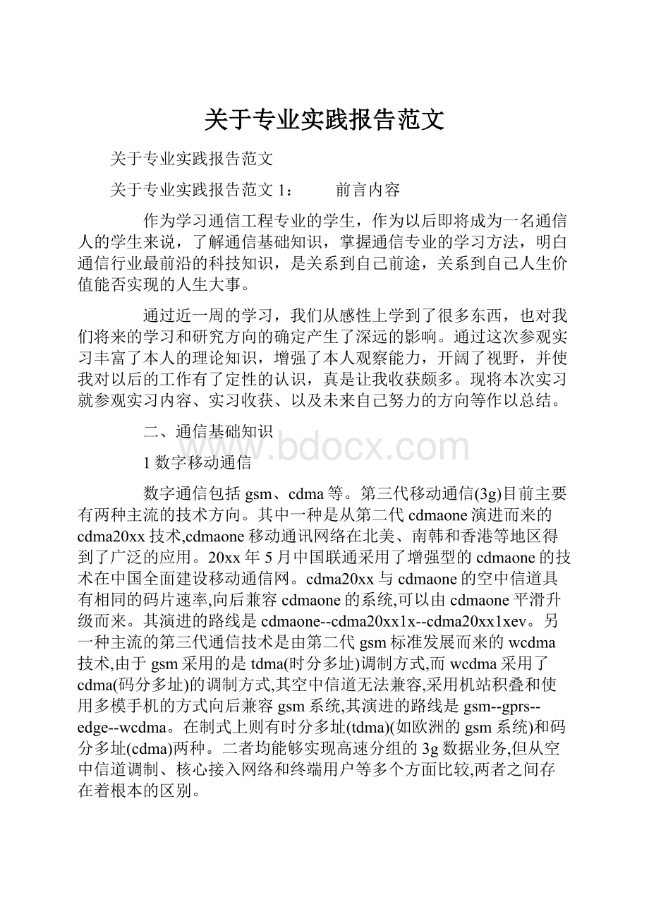 关于专业实践报告范文.docx_第1页