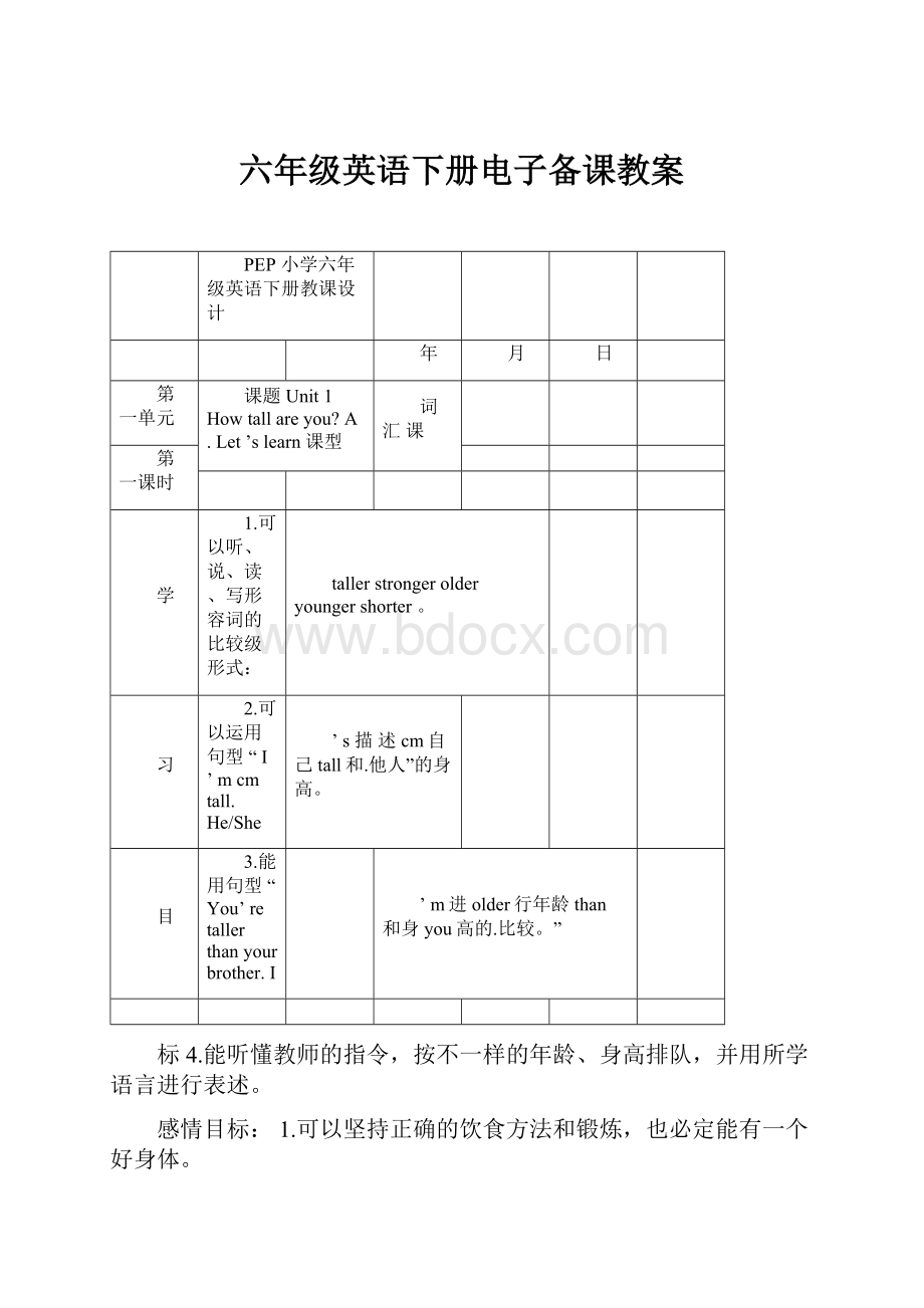 六年级英语下册电子备课教案.docx_第1页