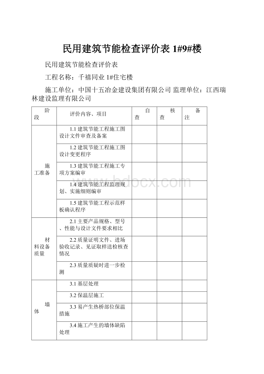 民用建筑节能检查评价表1#9#楼.docx_第1页