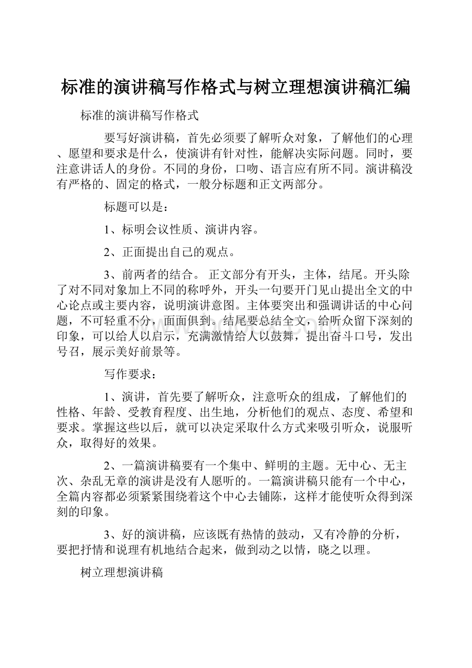 标准的演讲稿写作格式与树立理想演讲稿汇编.docx_第1页