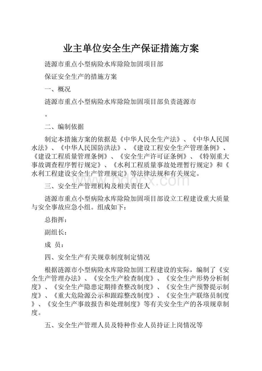 业主单位安全生产保证措施方案.docx_第1页