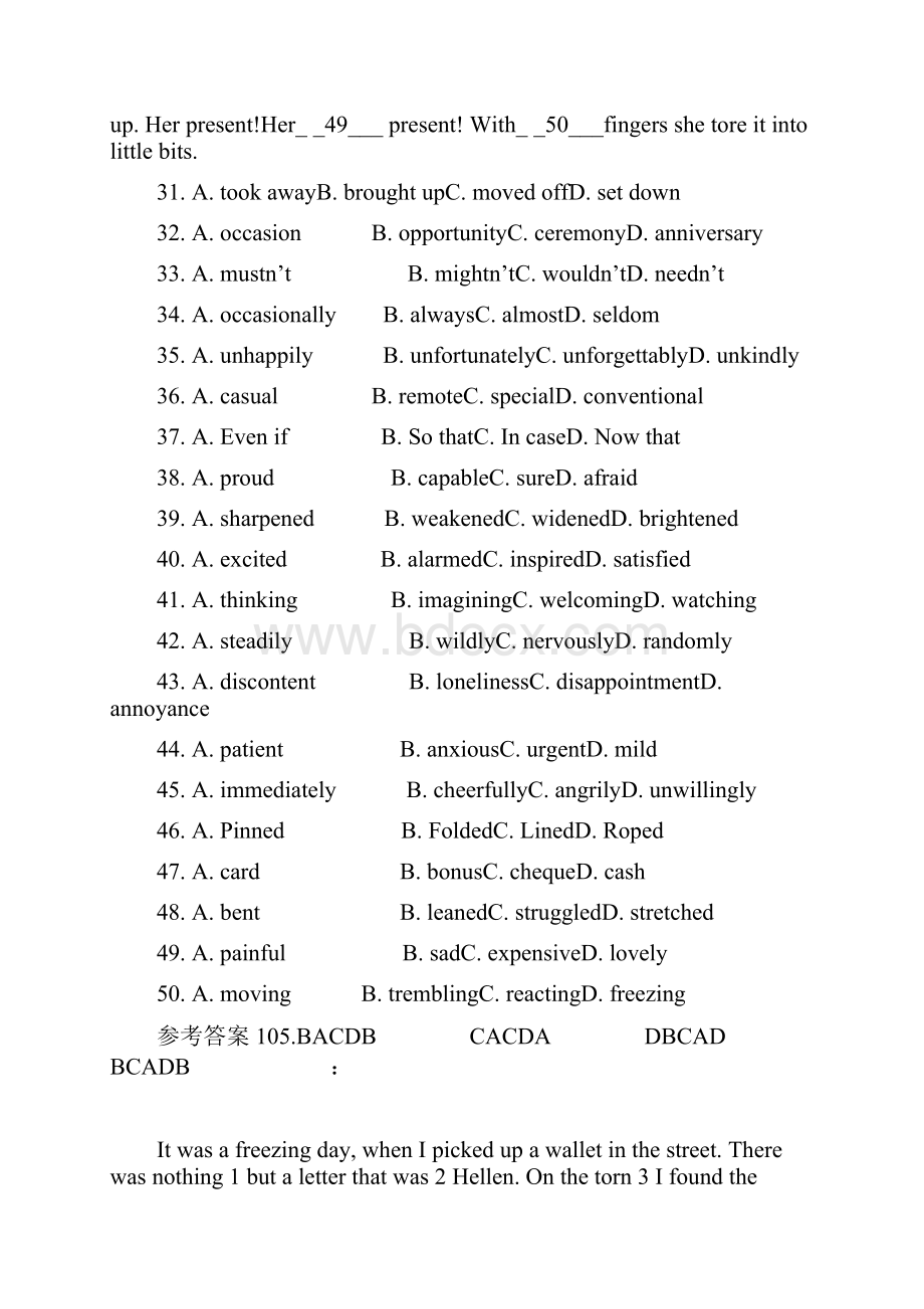 高考英语 完形填空抓分练习题1.docx_第2页