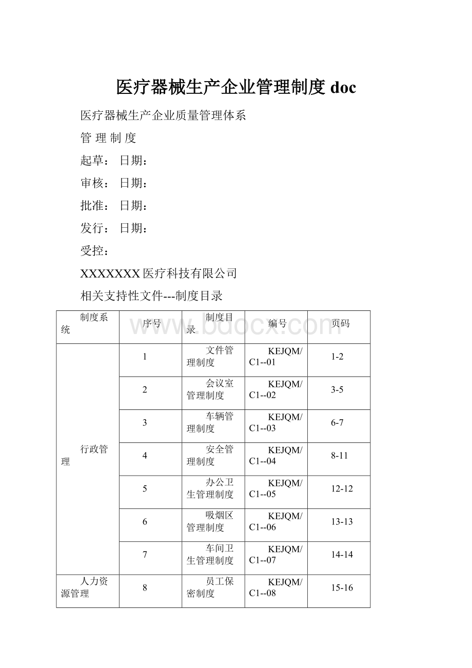 医疗器械生产企业管理制度doc.docx_第1页