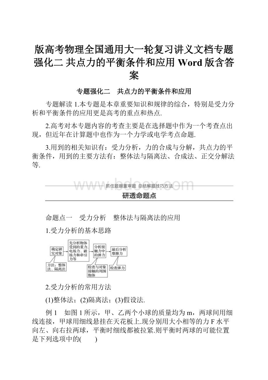 版高考物理全国通用大一轮复习讲义文档专题强化二 共点力的平衡条件和应用 Word版含答案.docx