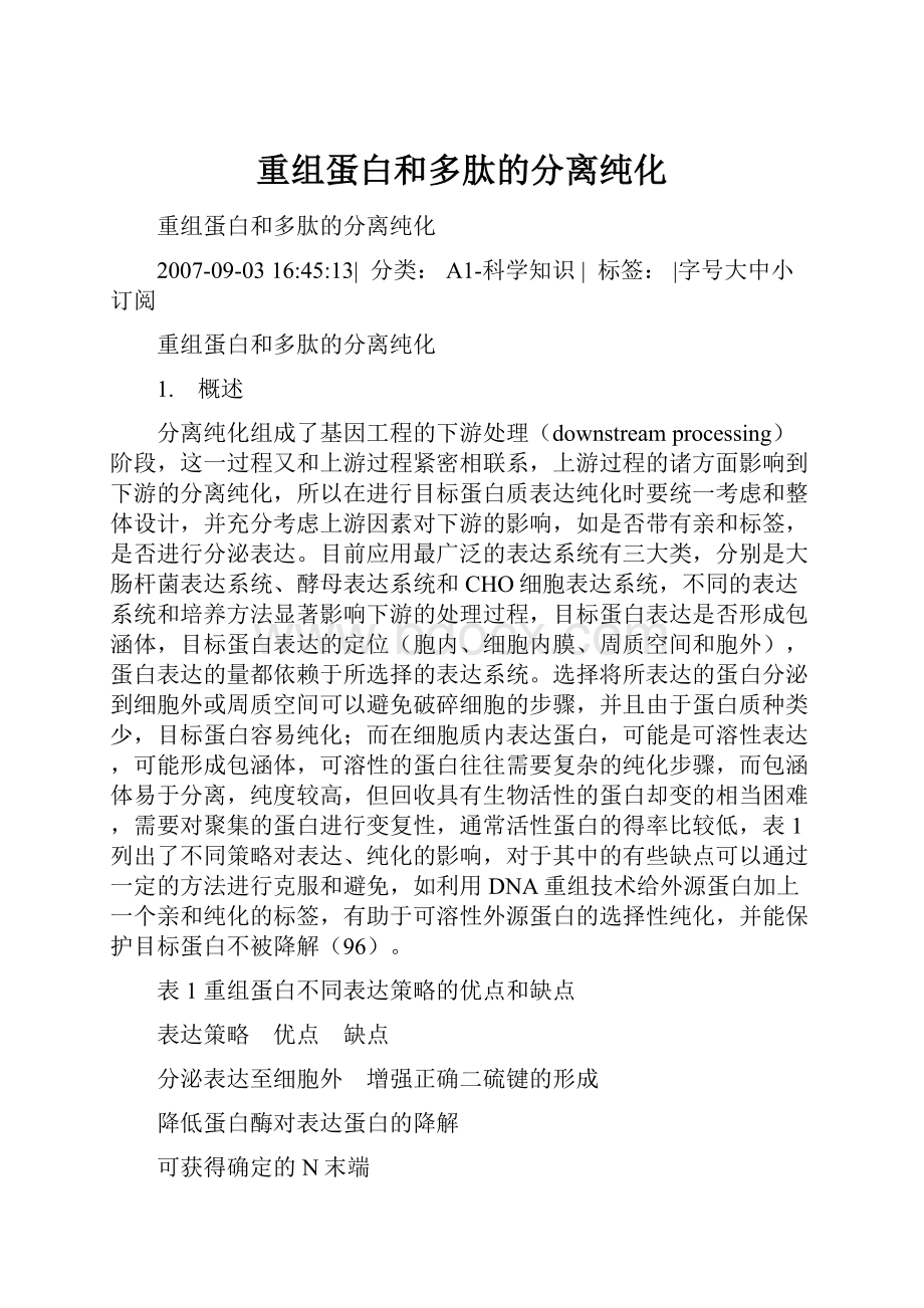 重组蛋白和多肽的分离纯化.docx_第1页