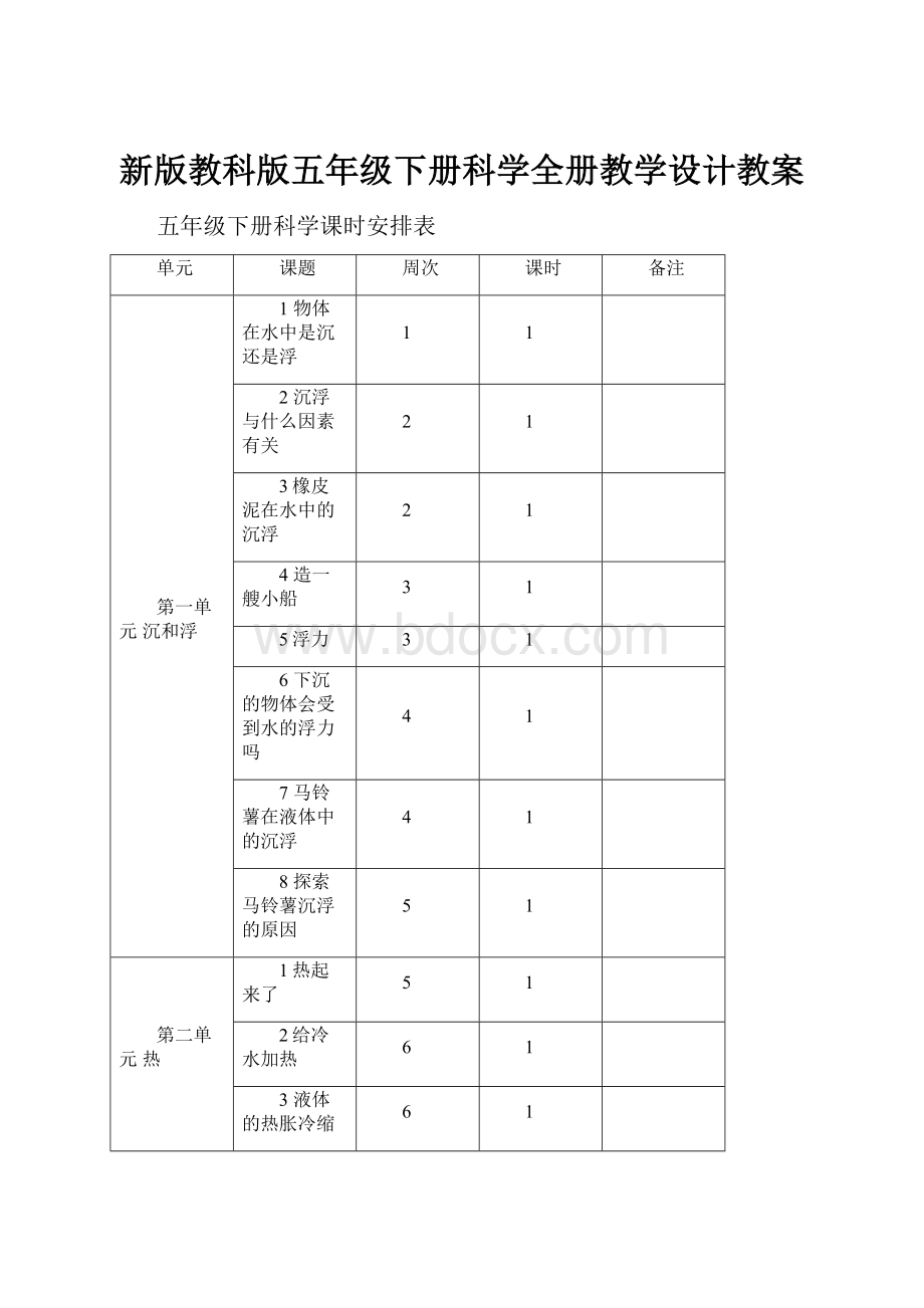 新版教科版五年级下册科学全册教学设计教案.docx